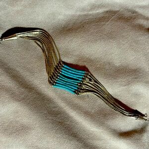 Liquid silver and turquoise bracelet 100% authentic material